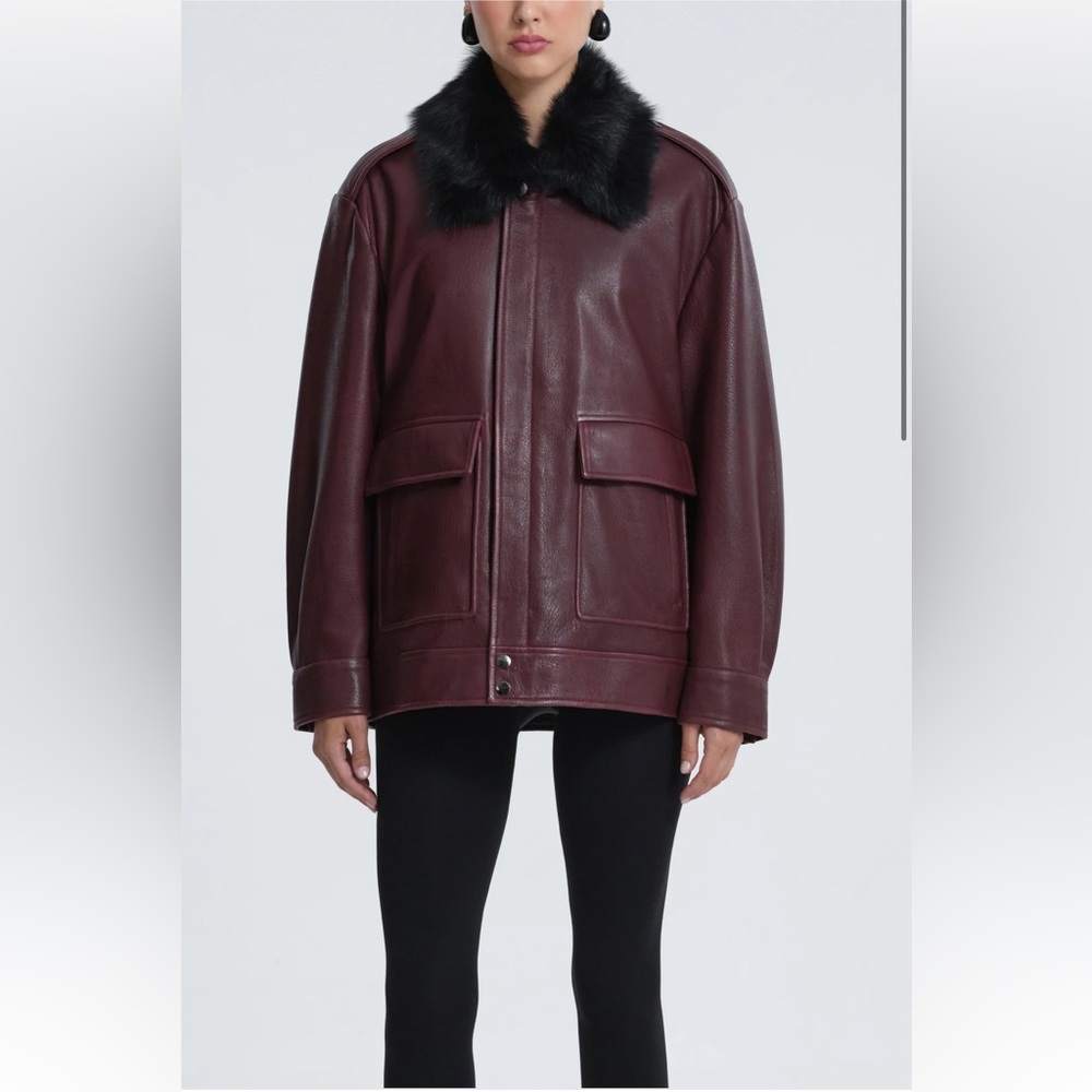 Drey Shearling Collar Laid-back Leather Jacket